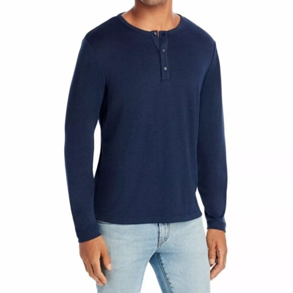 Theory Snap Henley Long Sleeve Navy Shirt XL